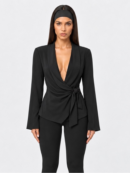 naked wardrobe Jackets & Blazers - Naked Wardrobe Side Tie Shirting Blazer Black